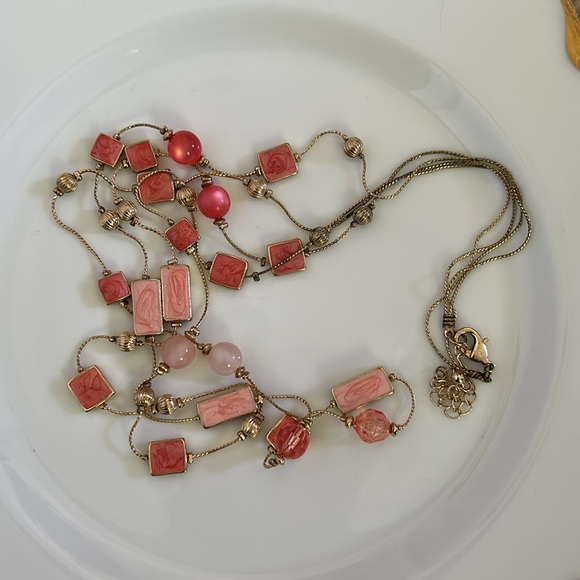 Peach/Salmon Enamel & Bead Necklace - Picture 4 of 4